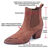 Ankle Boots for Women Luxury Genuine Leather Block High Heel Elastic Band Short Booties Goth Brown Black Shoes