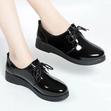 Hot High Quality Women Oxfords Flats Platform Shoes Patent Leather Slip-on Pointed Creeper Black Brogue Loafers