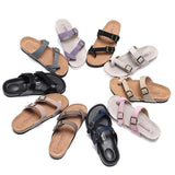 2023 New Summer Unisex Beach Cork Slippers Casual Women Men Nubuck Leather Solid Color Non-slip Flip Flops