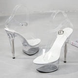 Breakj 190-1 34-43 Sexy Super Heels 15CM Heel Platform Sandals Transparent Crystal Shoes Wedding