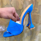 Square Toe Fabric High Heel Shoes Women Slippers Designer Luxury Leather Shoes For Ladies Beach Sandals Slip On Shoes