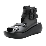 Women's Sandals Summer 2023 Mid Heeled Wedges Shoes for Women Retro Leather Gladiator Sandals Platform Rome Sandalias De