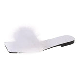 Blue Summer Flat Fur Slipper Women 2023 Soft Bottom Non Slip Slides Shoes Woman Fashion Square Toe Fluffy