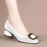 for Woman 2023 Office Square Toe Women's Summer Footwear with Medium Heels Normal Leather Casual White Sandals on Sale A
