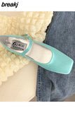 New Spring Summer Shoes Women Flat Heels Square Toe Mary Jane Ballet Flats Rainbow Candy Color Ballerina Soft Casual