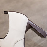 New Spring, Autumn and Winter Fashion Leather Square Head High Heels Office Work Shoes Cross Tie Casual Women's High