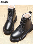 Winter Combat Boots Women 2023 Fashion Punk Gothic Ankle Boots Fur PU Leather Black Platform Short Boots Female