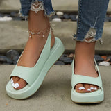 PU Leather Platform Sandals Women Casual Back Strap Flat Sandals Woman 2023 Summer Open Toe Non Slip Beach Shoes Plus