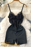 Sexy Women Black Lace Playsuits New Summer Fashion V-neck Spaghetti Strap Sleeveless Backless Slim Stretch