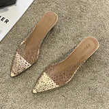 Rhinestone Pumps Women Shoes New Summer Shoes Woman PVC Thin Mid Heel Mules Shoes Female Fashion Clear Heels Slippers