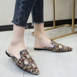 Breakj Baotou Cool Drag Female Summer Fashion Outside Wear 2023 New Korean Flat Shoes Rivets Shiny Pointed Half