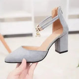 Elegant Pointed High Heels Fashion Comfort Thick with Womens Shoes Black Suede Single Shoes Professional Work