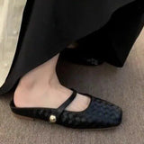 Breakj New 2024 Vintage Woven Baotou Half-Slippers Women Wear One-Line French Mary Jane Slippers Flat