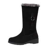 Women's Winter Fur Boots Plush Warm Thickened Black Grey Ankle Boots Non Slip Leather Boots Thigh High