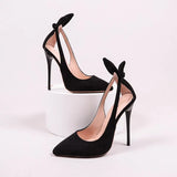 Spring Summer New Women's High Heels Black Bow-Knot Sexy Shallow Pointed Toe Stiletto Sandals Woman Wedding Party