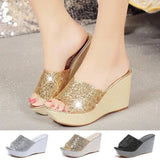 Woman Glitter Platform Slippers Women Sequins Flip Flops 2022 Summer Platform Slides Sandals Slippers Wedges