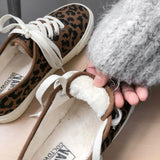 Women Sneakers Leopard Canvas Lace Up Ladies Flats Outdoor Running Walking Shoes Comfortable Breathable Female