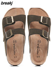 New Summer Men Beach Slipper Couple Shoe Casual Cork Nubuck Leather Women Outdoor Fashion Double Buckle Slide