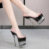 New Women Shoes Fish Toe Black White Sexy Super Clear High Heels Sandals Model T Station 17CM Stage Catwalk Bling