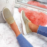 Summer Women Breathable Mesh Crystal Sneakers Light Weight Knitted Casual Ladies Flats Hook Loop Fashion Vulcanized