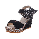 Sandals Dot Bowknot Design Platform Wedge Female Casual High Increas Shoes Ladies Fashion Ankle Strap Open Toe