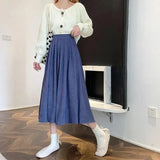 Vintage Brown High Waist Pleated Skirt Women Korean Fashion College Style Long Skirt Ladies Autumn Casual A line