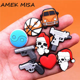 Skull Shoe Charms Tai Chi Pistol Submachine Gun Red Heart Shoes Accessories Decoration Fit Buckle Croc Jibz Kids