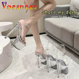Show Stripper Heels 17 20cm Clear Shoes Women 2023 New Platform High Heels Sandals Female Transparent Sexy Open Toe