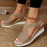 Summer Platform Wedge Sandals Women Plus Size 42 Elastic Strap Gladiator Sandals Woman Patchwork Thick Bottom