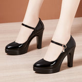 Platform High-Heeled Shoes Lacquered Leather Buckle Model Catwalk Etiquette Women's Shoes New Pointed Stilettos Professional Work