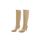 Women Genuine Leather Boots Thin High Heel Ladies Shoes Pointed Toe Knee High Boots 2021 Autumn Winter Black