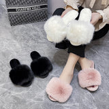 Fur Slippers Home Women Indoor Furry Soft Fluffy Plush Platform Flat Cotton Slippers Plus Size 43 House