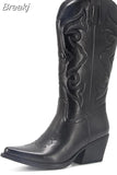 Hot Fashion 2023 Winter Comfy Cowgirl Western Boots Retro Vintage Women Knee High Boots Embroidery Dress Ladies
