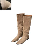 Women Boots Lady Slip On Simple Pleated Large Soft Stretch Suede Winter Botas Large Circumference Spring Autumn Woman
