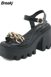 Thick Heels Platform Sandals For Women 2023 European Style Ankle Buckle Sandals Comfy Walking Lady Sandals