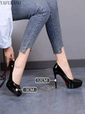 Leather Women Shoes Thin Heel High Heels Pointed Platform Not Tired Feet Black Single Shoes Party Prom Shoes Size 32