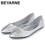 Ballet Flats Weaving Gold Silver Shoes Pointed Toe Breathable Slip-Ons Summer Plus size 35