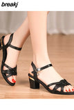 6CM Summer Women Sandals PU Leather 2023 New Large Size Comfort Square Heel Sandals Open Toe Shoes Woman Fashion