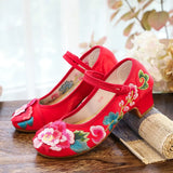 Breakj Heel Single Shoes Spring And Summer New Thick Heel Women's Shoes Cheongsam Embroidered Shoes Mary Jane Retro National Style High Heel National Style