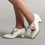 Retro Mary Jane Pumps Woman Vintage Lace Up Low Heel Dress Zapatos Ladies Brand Design Butterfly Wing Derby Shoes Plus