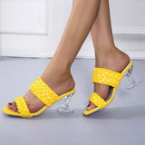 New Summer Women Mules Design Slippers Sandal Slides Braided Cord 7cm Transparent Fretwork Heels Women Shoes