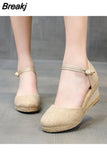 Women Fashion Shoes Sandals Casual Linen Clogs Wedge Sandials Summer Red Pink 6cm High Heel Platform Espadrilles Chunky