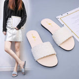 Women's Flat Sandals 2023 New Women's Outdoor Sequin Open Toe Comfort Casual Slippers Furry Slides for Women Plus Size
