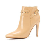 Toe Stiletto Boots Women Large Size 34-50 High Heels Autumn Winter PU Zipped Men Booties Patent Leather Rivets