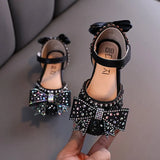 Hot Summer Girls Sandals With Bow Open Toe Diamond Princess Party Shoes Soft Flat Sandals For Girls Kids