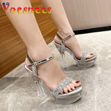 Heels Women Clear Platforms Shoes 2023 Summer Bling Silvery High Heels Sandals Female Transparent PVC Sexy Wedding