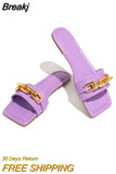 Women's Slippers 2023 Summer Transparent Chain Luxury Square Head Flat Heel Female plus size outdoor beach women slides
