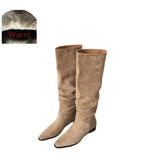Women Boots Lady Slip On Simple Pleated Large Soft Stretch Suede Winter Botas Large Circumference Spring Autumn Woman