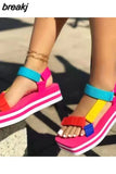 sexy stitching color summer new style square toe thick-soled hollow platform shoes outdoor women's