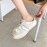 Platform Casual Canvas Half Slippers Label Sewing Designer Lace Up Shoes Slip On Sneakers Cross Tied Trainers For